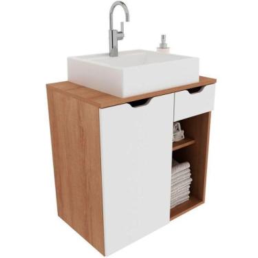 Imagem de Gabinete De Banheiro 60 Cm 1 Porta Com Cuba Romana Amêndoa/branco - TE