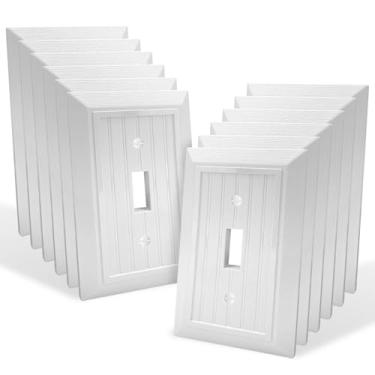 Imagem de Estilo clássico de design de grão de madeira retrô, placa decorativa moderna para interruptor de luz, capas de tomada basculante branco puro, placas de parede tamanho médio (pacote com 12)