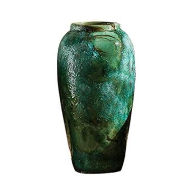 Imagem de Vaso verde simples e criativo, vaso decorativo de 3 tamanhos, vaso de cerâmica feito à mão, jardim, pátio, arranjo de flores, altura 20-35 cm, fácil de usar, 16 *,17 x 17 x 35