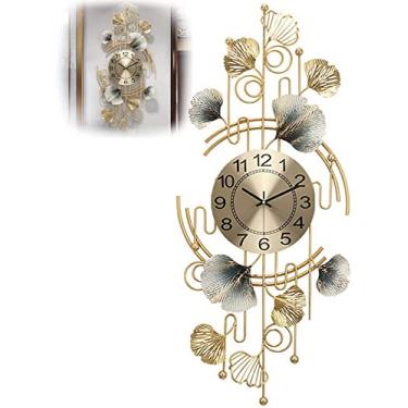 Imagem de QLDFX Relógio de parede relógio de arte grande decoração moderno silencioso relógios sem tiquetaque relógios de parede de ferro forjado para sala de estar café restaurante relógio de quartzo, dourado
