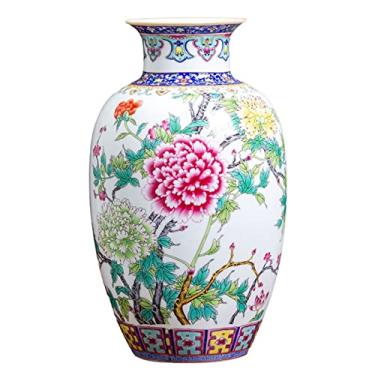 Imagem de Vaso de cerâmica vaso de flor de 33,7 cm grande azul e branco vaso de porcelana chinês retrô vasos pintados esmaltados vasos para quarto decoração de sala de estar ORN