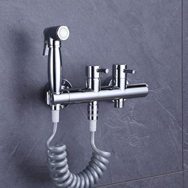 Imagem de CUTPOIY Kit de pulverizador de torneira de fixação de bidê montado na parede para vaso sanitário kit de pulverizador de bidê de alça dupla quente e fria para vaso sanitário bifuncional acessório de