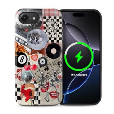Imagem de ZHEGAILIAN Capa compatível com iPhone 16e, [compatível com MagSafe], capa rígida híbrida de 2 camadas para meninas, meninos, mulheres, homens, patinadora, discoteca, vintage, design de colagem de 8