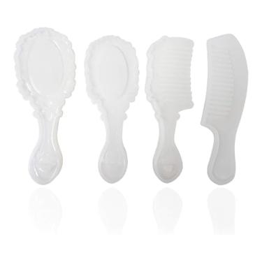 Imagem de 4 peças de moldes criativos de resina para pente e espelho, espelho de maquiagem, pente de cabelo, molde de fundição de silicone para artesanato faça você mesmo