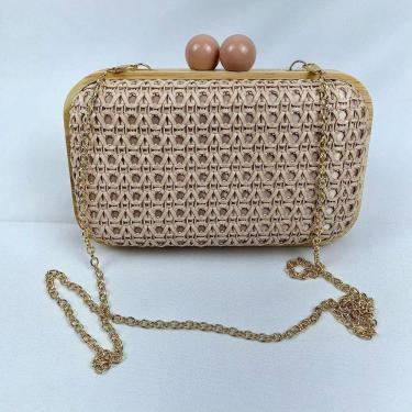 Imagem de Bolsa Clutch Textura Palha Com Alça De Ombro Tranversal Festa Casamento rosaclaro