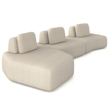 Imagem de Sofá Ilha Modular Para Sala Living Orgânico 480cm Angra K01 Bouclê Bege - Lyam Decor