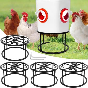 Imagem de Suporte de metal de 4 peças para bebedouro de frango, suporte de alimentador de frango resistente, suporte redondo com 4 pernas de ferro resistentes à ferrugem, suporte de baldes para uso interno e