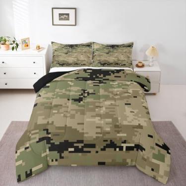 Imagem de jejeloiu Conjunto de edredom com estampa de camuflagem para todas as estações, com 1 fronha, microfibra camuflada, exército, roupa de cama solteiro, estilo militar, decoração de quarto, edredom