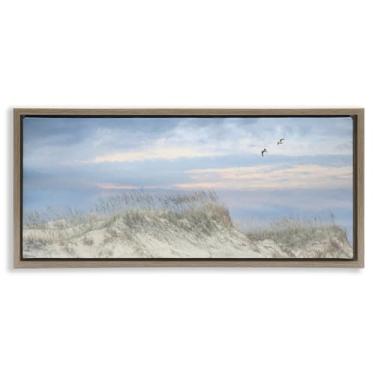 Imagem de Stupell Industries Arte de parede em tela flutuante preta com gaivotas sobre dunas de areia, design de Lori Deiter, 28 x 63 cm