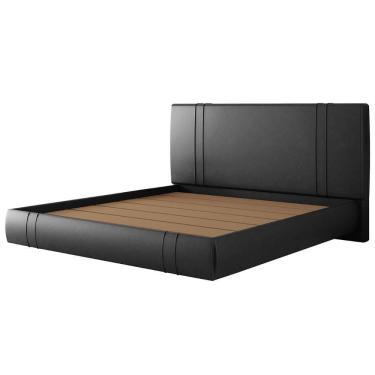 Imagem de Cama King Flutuante Com Cabeceira 195cm Lyra Sintético Preto S05 - Mpozenato