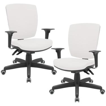 Imagem de Kit 02 Cadeiras De Escritório Diretor Office Giratória Preto Alta Flexi P03 Vinil Branco - Lyam