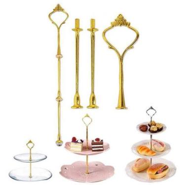Imagem de Kit 2 Hastes Suporte Prato Bailarina Bolo Cupcake Dourado - Kaellis