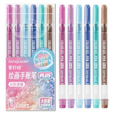 Imagem de Joyask Canetas de gel com glitter, pacote com 6 canetas coloridas para papel preto e papel branco, canetas de ponta de 1,0 mm, canetas de tinta de grande capacidade para colorir, escrever, desenhar