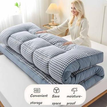 Imagem de Yadlan Colchão de chão estilo japonês, colchão portátil dobrável, colchão de acampamento adulto, sofá de acampamento, colchão de quarto de hóspedes, tapete de dormir tatame, grade verde 100 x 200 cm