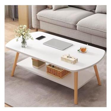 Imagem de HGTRH Mesa de café de madeira maciça, mesa central de animais moderna 2 do século médio com abertura fácil de montar pernas de madeira maciça para sala de estar pequeno espaço quarto branco 80 cm