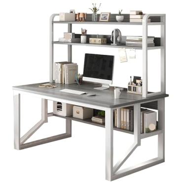 Imagem de Mesa de computador, mesa de estudo de escrita para economia de espaço, mesa simples moderna com prateleiras de armazenamento abertas, estrutura de metal, mesa de trabalho para escritório em casa B 100