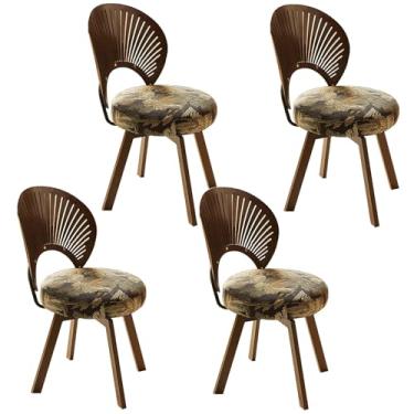 Imagem de Cadeira de jantar giratória de 360°, cadeira estofada de tecido com encosto em forma de concha de madeira maciça, pernas de aço carbono, espuma de alta densidade, fácil de montar, C 4 peças