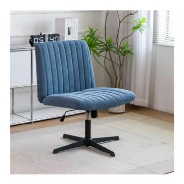 Imagem de HGTRH Cadeira de escritório sem braços, sem rodas, cadeira de mesa giratória com pernas cruzadas com função de inclinação, base fixa de aço de algodão e linho assento largo e encosto médio para quarto