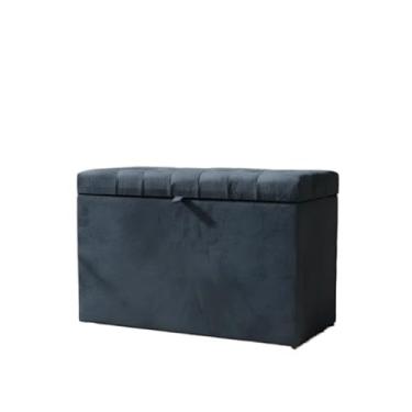 Imagem de Puff Baú Decorativo Estofado C/pistão á gás 68 cm 100% MDF(CINZA ESCURO,Rodizios c/travas)