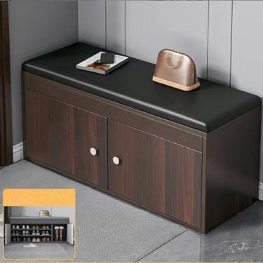 Imagem de Yadlan Banco de armazenamento de sapatos de entrada, banco de sapatos com porta, prateleiras removíveis, armário de sapatos com almofada acolchoada, banco organizador de sapatos para corredor, mudroom