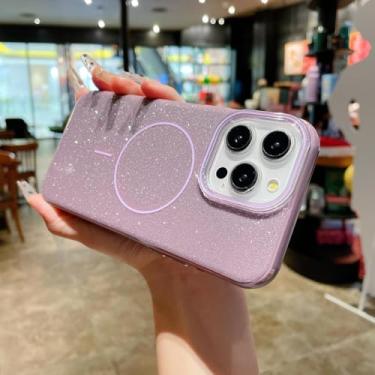 Imagem de HTVJFX Capa de celular luxuosa com glitter para iPhone 16 Pro, carregamento sem fio, capa magnética à prova de choque (para iPhone 16 Pro/roxa)