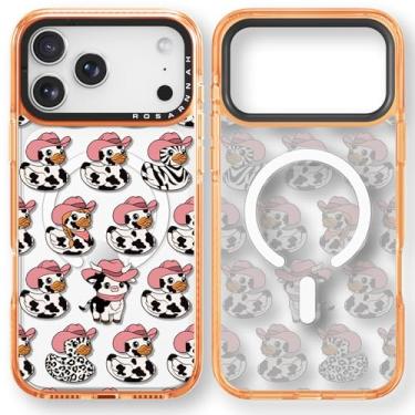 Imagem de Rosarnnah Capa para iPhone 17 Pro Max fofa - compatível com Magsafe - Capa de telefone à prova de choque com proteção contra quedas de grau militar de 2 m - Design de vaca leiteira e pato (17 cm