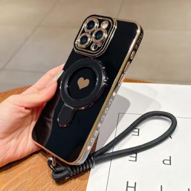 Imagem de HJZSZX Capa de TPU com alça de pulso e suporte para iPhone 16 Pro Max (para iPhone 16 Pro Max/preto)