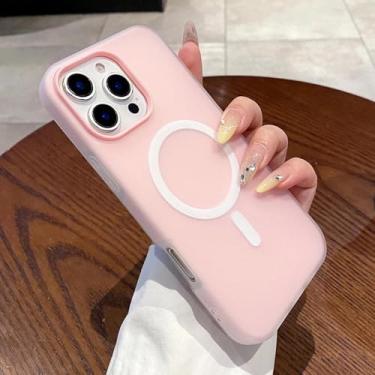 Imagem de HTVJFX Capa protetora magnética de silicone líquido 2 em 1 para iPhone 14 Pro Max com carregamento à prova de choque (para iPhone 14 Pro Max/rosa claro)