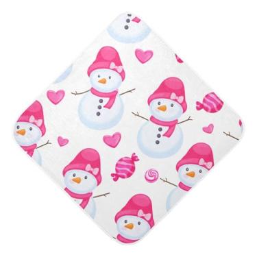 Imagem de JUZIHAI Toalha com capuz de bonecos de neve e doces para bebês, toalha de banho de algodão recém-nascido, envoltório absorvente macio, 76 x 76 cm
