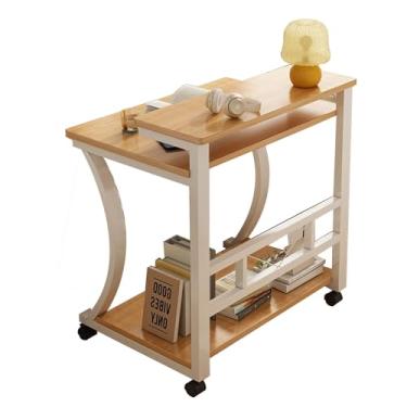 Imagem de Mesa sobrecama, mesa móvel com rodízios 3 camadas de espaço de armazenamento barra transversal reforçada sobre a cama mesa de cabeceira carrinho de computador mesa de sofá 74 * 53 * 81 cm/29,1 * 21