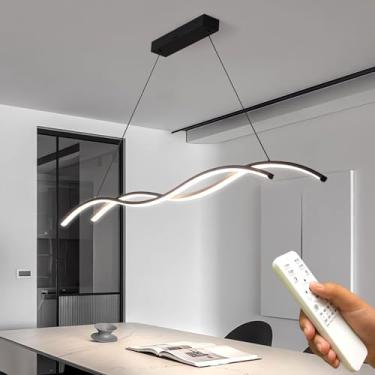 Imagem de Luminária pendente LED linear moderna de 120 cm, preta, dimerizável, com cabo ajustável de 120 cm, ideal para sala de estar, quarto, sala de jantar e ilha de cozinha.