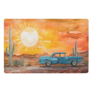Imagem de Tapete de carro azul deserto pôr do sol tapete de entrada interna durável para casa, tapete de área pequena, decoração de varanda frontal