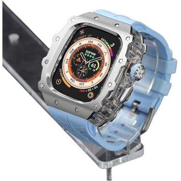 Imagem de KAVJU Kit de modificação de pulseira de relógio de aço inoxidável robusto, para Apple Watch Series 9/8/7 45mm Ultra 2 49mm 44mm, pulseira de relógio esportivo de borracha para homens e mulheres, para