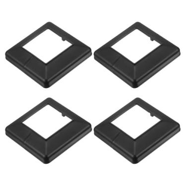 Imagem de PATIKIL Pacote com 4 saias de poste de cerca, 3,2 x 3,2 polegadas estilo dividido quadrado deck cobertura base flange plástico sapato de base para trilhos cerca escada trilhos varanda pátios, preto