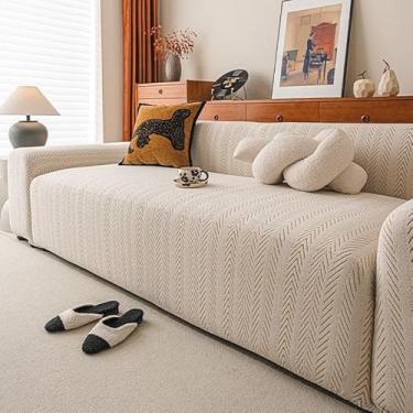 Imagem de Capa de sofá 1, 2, 3, 4 e 5 lugares, protetor móveis veludo grosso luxo, capa cor sólida, elástica para cadeira reclinável(Beige,4-seat 235-300cm)