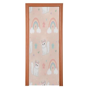 Imagem de Blueangle Capa elástica para porta dos namorados gatos brancos - faixa de porta frontal de tecido elástico para decoração de festa ao ar livre em casa (896)