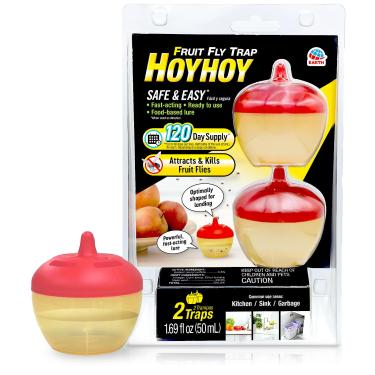 Imagem de HOY HOY Armadilha para moscas de frutas – 2 armadilhas (1 pacote) – atrai e mata moscas da fruta, suprimento de 120 dias, isca poderosa de ação rápida, funciona muito bem na cozinha, pia e garagem