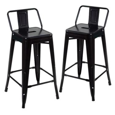 Imagem de Kit 2 Banquetas Altas Industriais Pretas em Aço 76cm com Encosto – Iron Tolix