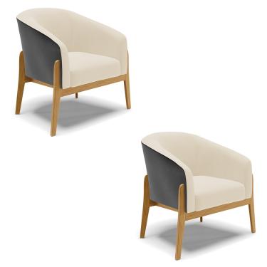 Imagem de Cadeira Sala de Jantar Base de Madeira Kit 2 Stella Pto/Linho D03 - D'Rossi