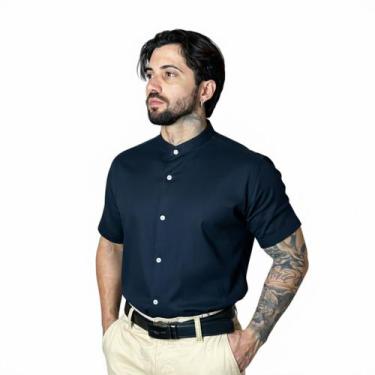Imagem de Camisa Social Masculina Gola Padre de Luxo Com Manga Curta Slim Fit Li