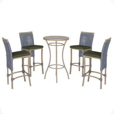 Imagem de Mesa Bistro E 4 Banquetas Roma Fendi Corda Náutica 13 Trama Prata