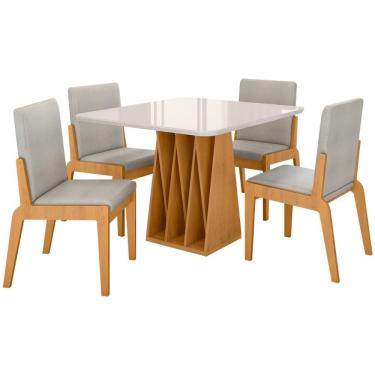 Imagem de Kit Mesa De Jantar Orquestra Com 4 Cadeira Sinfonia Em Linho Naturale-off White-cinza