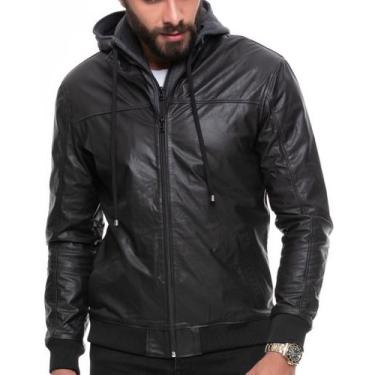 Imagem de Jaqueta de couro legítimo masculina 775 com capuz ribana - Javali Cour