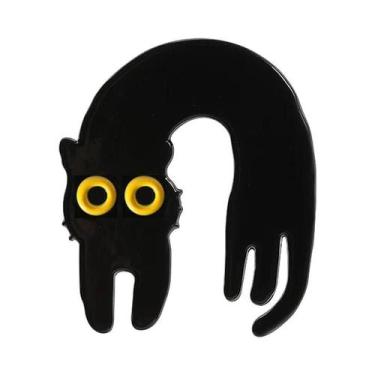 Imagem de Broche De Esmalte Gato Preto Kawaii Com Olhos Grandes, Desenho Animado