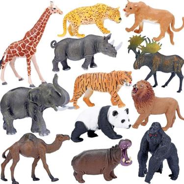 Imagem de Figuras de Animais da Selva - Elefante, Girafa, Leão, Tigre e Gorila - 12 Peças Realistas para Crianças e Bebês