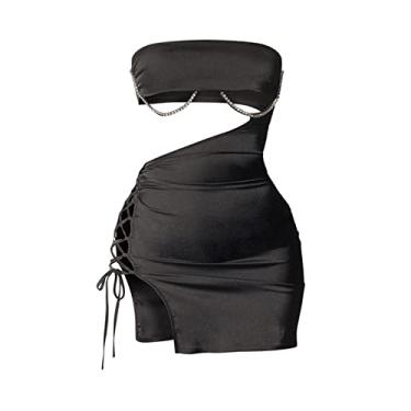 Imagem de Vestido espartilho feminino plus size mini vestido sexy de verão vestido boutique vestido de coquetel frente única, Preto, M
