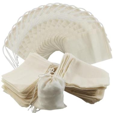 Imagem de RONYOUNG 60 sacos de chá de algodão reutilizáveis com cordão de 8 x 10 cm - sacos de gaze para coar, sacos de musselina, sacos de sachê, sacos de sopa, sacos de café e chá com caldo de osso