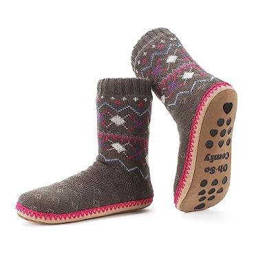 Imagem de cosyone1997 Meias femininas com solas antiderrapantes e felpudas, botas de casa quentes e felpudas para uso interno, sapatos de meias aconchegantes para o quarto de inverno, presentes fofos para aquecer os pés para o Natal exclusivos, Cinza nodico, 6-8