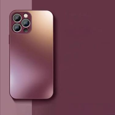 Imagem de Capa de telefone de vidro fosco AG com proteção de lente completa para iPhone 15 14 Pro Max 11 12 13 Pro XS XR 7 8Plus Capa fosca temperada líquida, vermelho ameixa, para iPhone 11ProMax