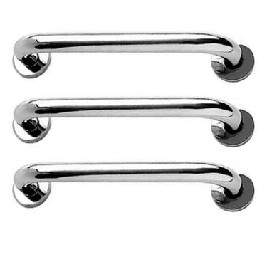 Imagem de Alça de Apoio Barra Inox 30cm Kit 3 unidades Idoso Criança Segurança Banheiro Box Escada Corrimao Acessibilidade